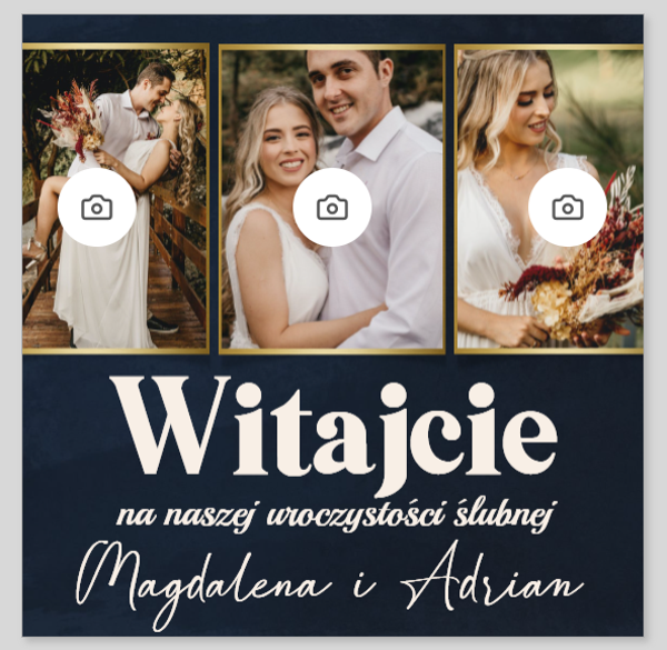 Tablica ślubna #2, powitalna z trzema zdjęciami i treścią