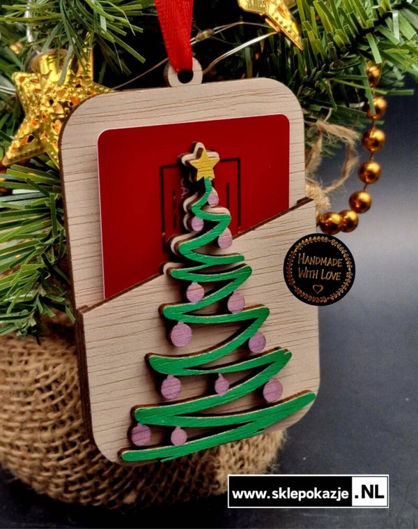 DREWNIANA KOPERTA ŚWIĄTECZNA  na bon lub pieniądze