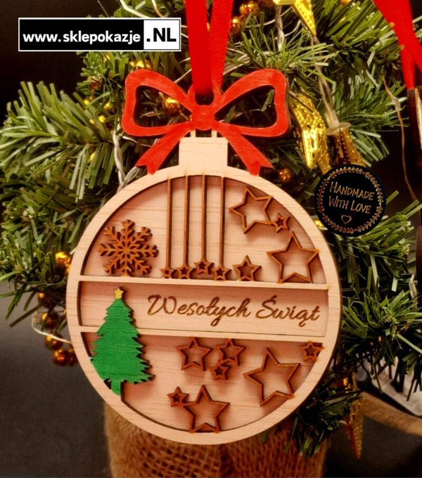 DREWNIANE BOMBKI NA CHOINKĘ z grawerem