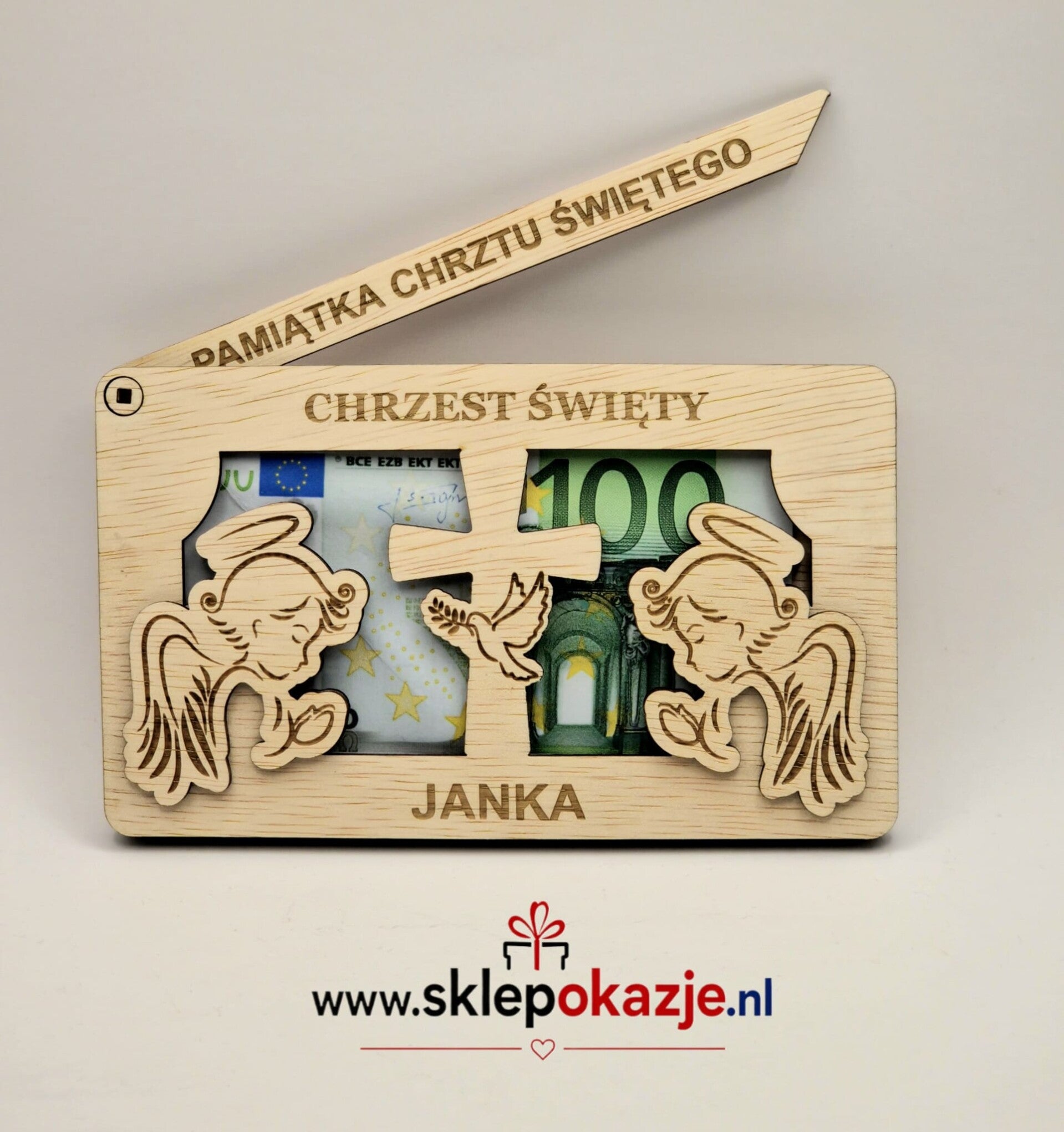 OTWIERANA KOPERTA NA CHRZEST  (z grawerem i miejscem na pieniądze)