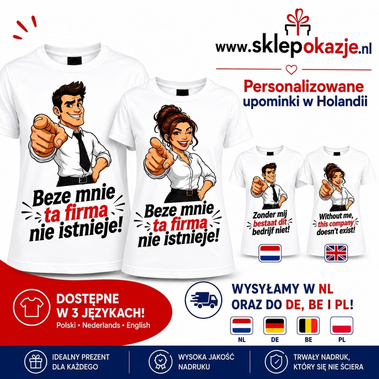 KOSZULKI MĘSKIE i DAMSKIE | Beze mnie ta firma nie istnieje