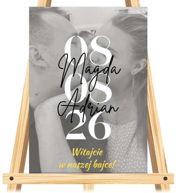 Tablica ślubna #3, powitalna z własnym zdjęciem i treścią