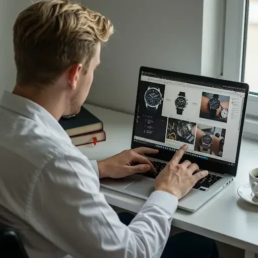 imagen de un chico mirando relojes en el ordenador