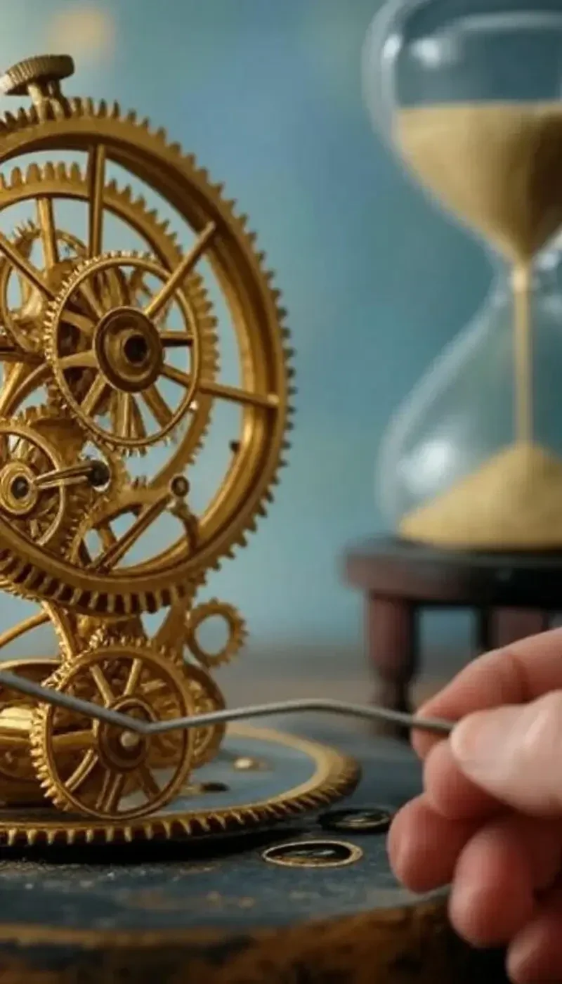 engranajes de relojes y reloj de arena