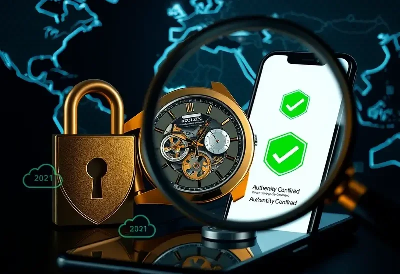 imagen de un candado una lupa y un movil que representan la verificacion de relojes