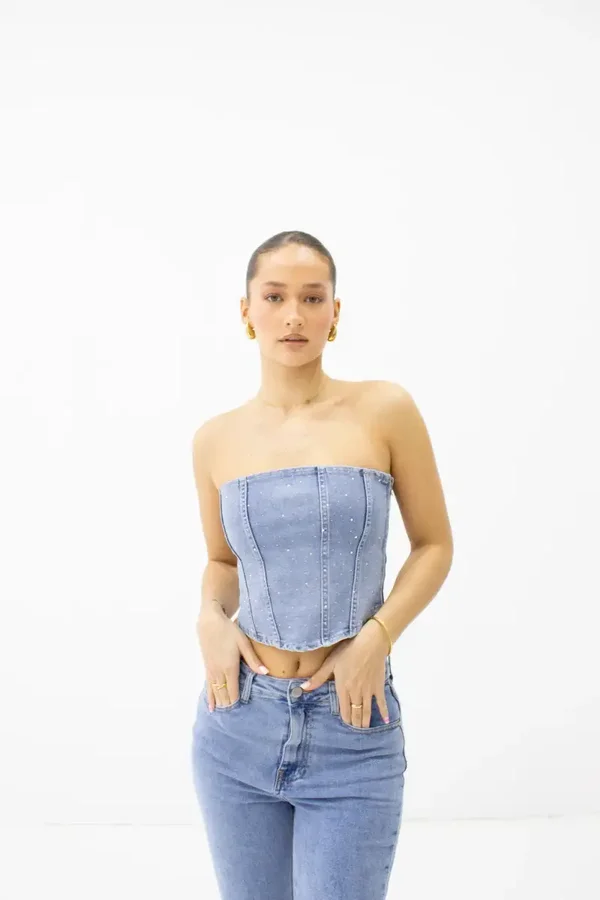 Tarsha Diamond Denim Top