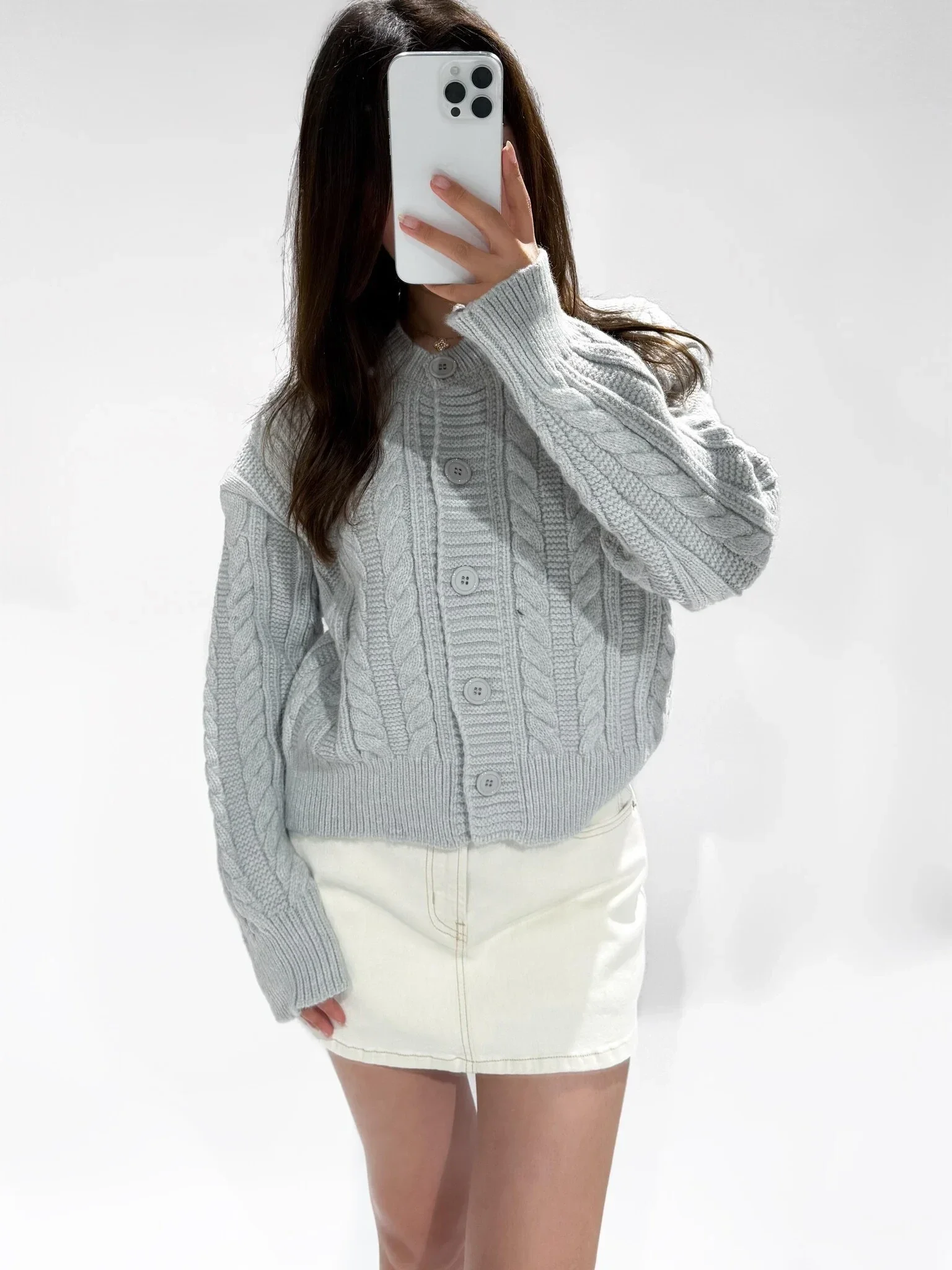June Chunky Cable Cardigan Grey (Pre Order)