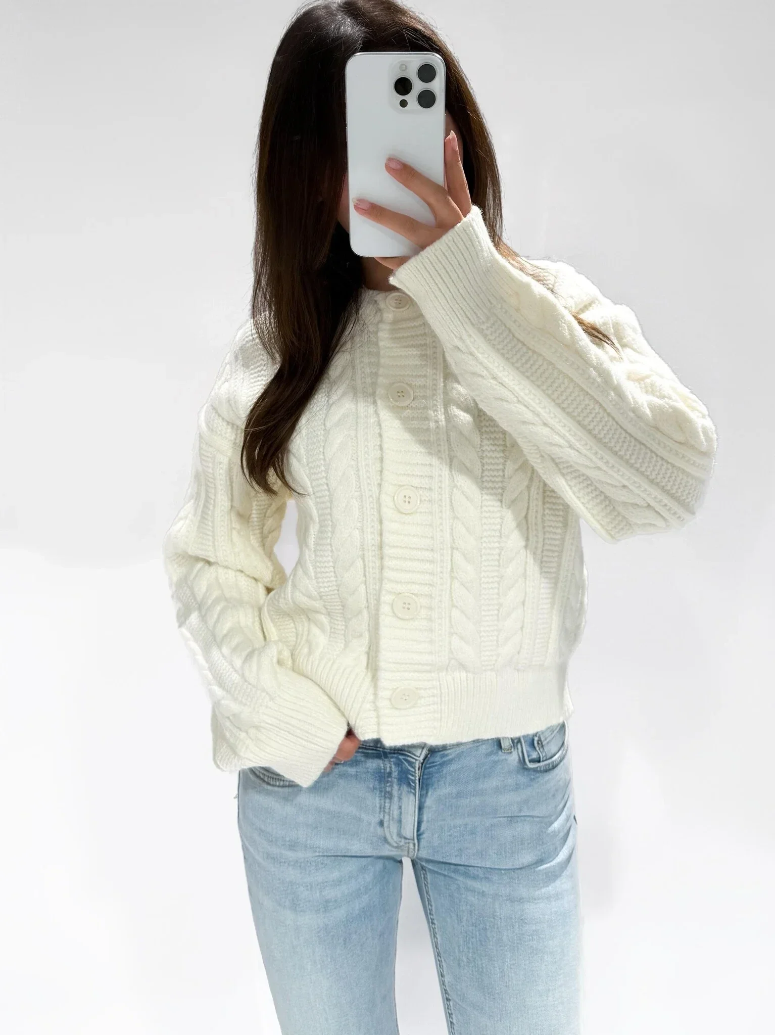 June Chunky Cable Cardigan White (Pre Order)