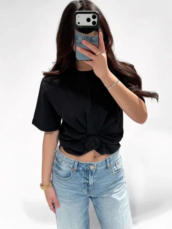 Redefined Shoulder Pad Knot Tee Black (Pre Order)