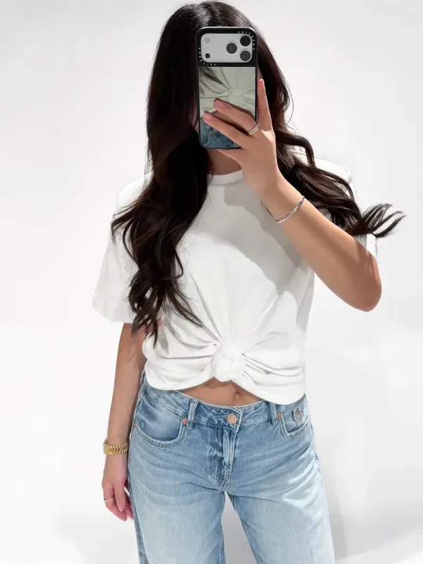 Redefined Shoulder Pad Knot Tee White (Pre Order)