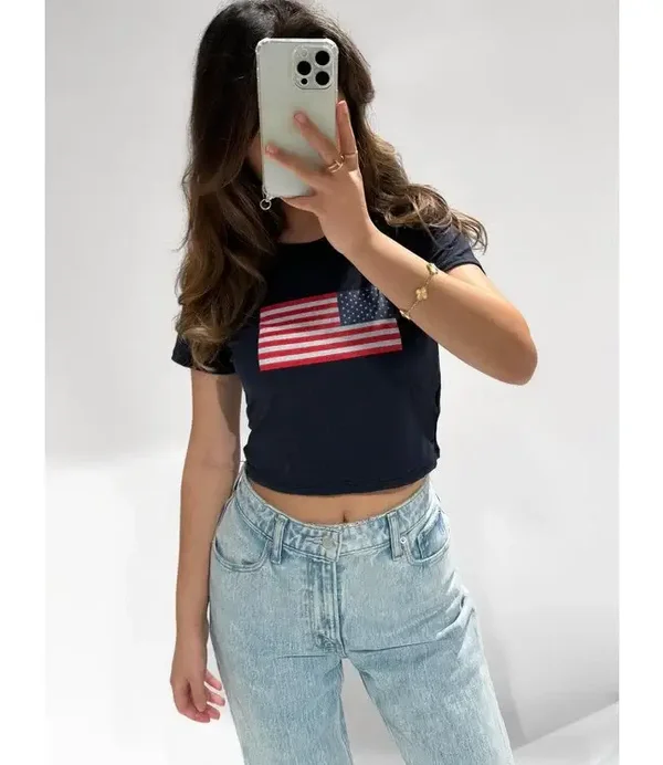 USA Crop Top Navy