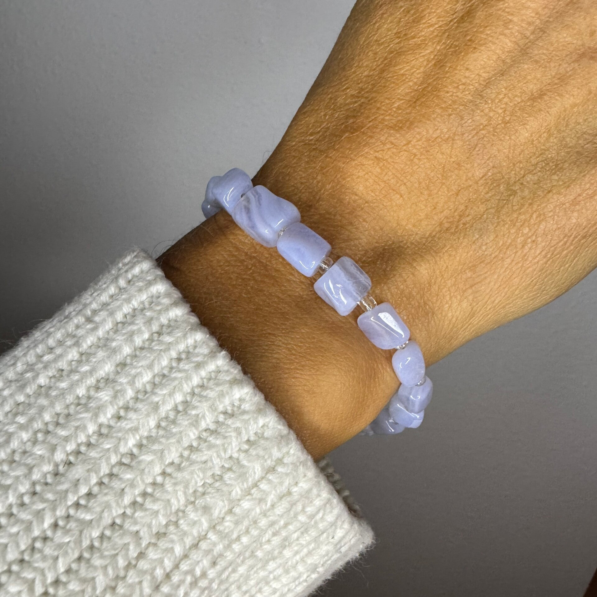 Blauwe Lace agaat zilver armband