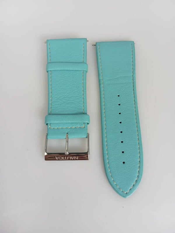 Cinturino per orologio Nautica 32mm in pelle di colore celeste.