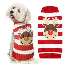 Striped Reindeer Christmas Jumper Medium Back Length 12.5"
