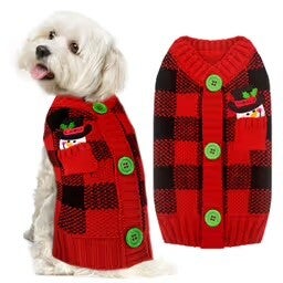 Red Check Christmas Cardigan Jumper with Snowman Motif Medium Back Length 13"