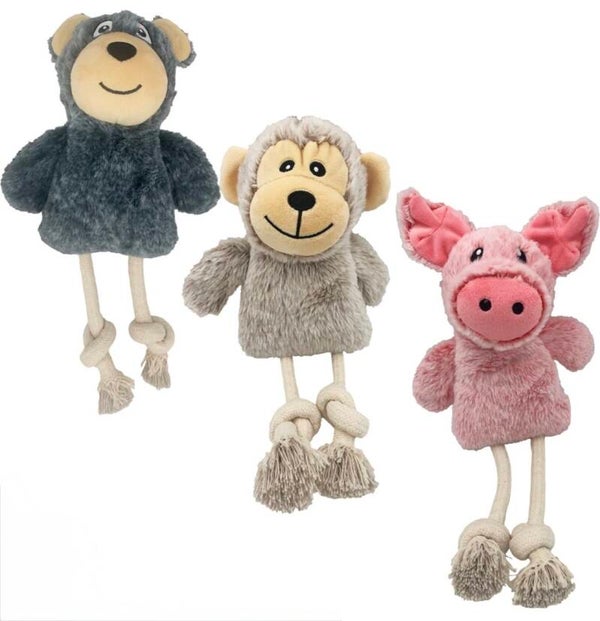 Hem & Boo Plush Dog Toy with Rope Legs & Squeaky Ball in Head