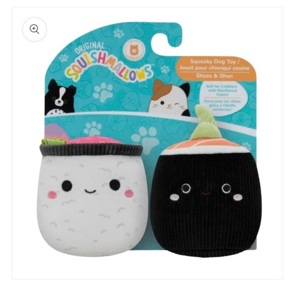 Squishmallows Squeaky Plush Dog Toys Shozo and Shun