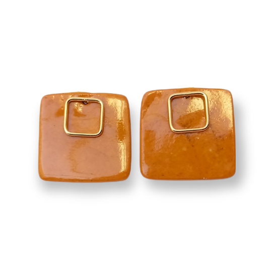 Oker gele vierkante oorstekers -  vermeil goud