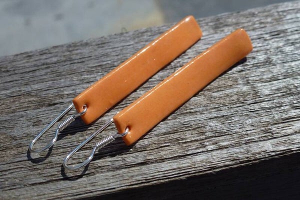 Oranje lange porselein oorbellen - zilveren oorhaken (AG 925)