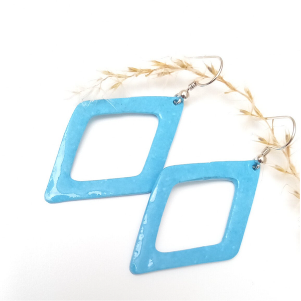 Turquoise blauwe ruitvormige porseleinparels - Sterling zilver (AG925)