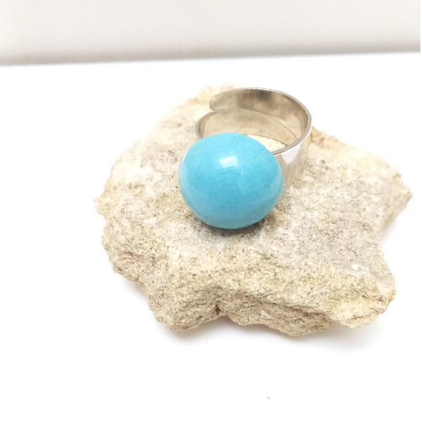 Halve bolring : turquoise muntgroen verstelbare ring