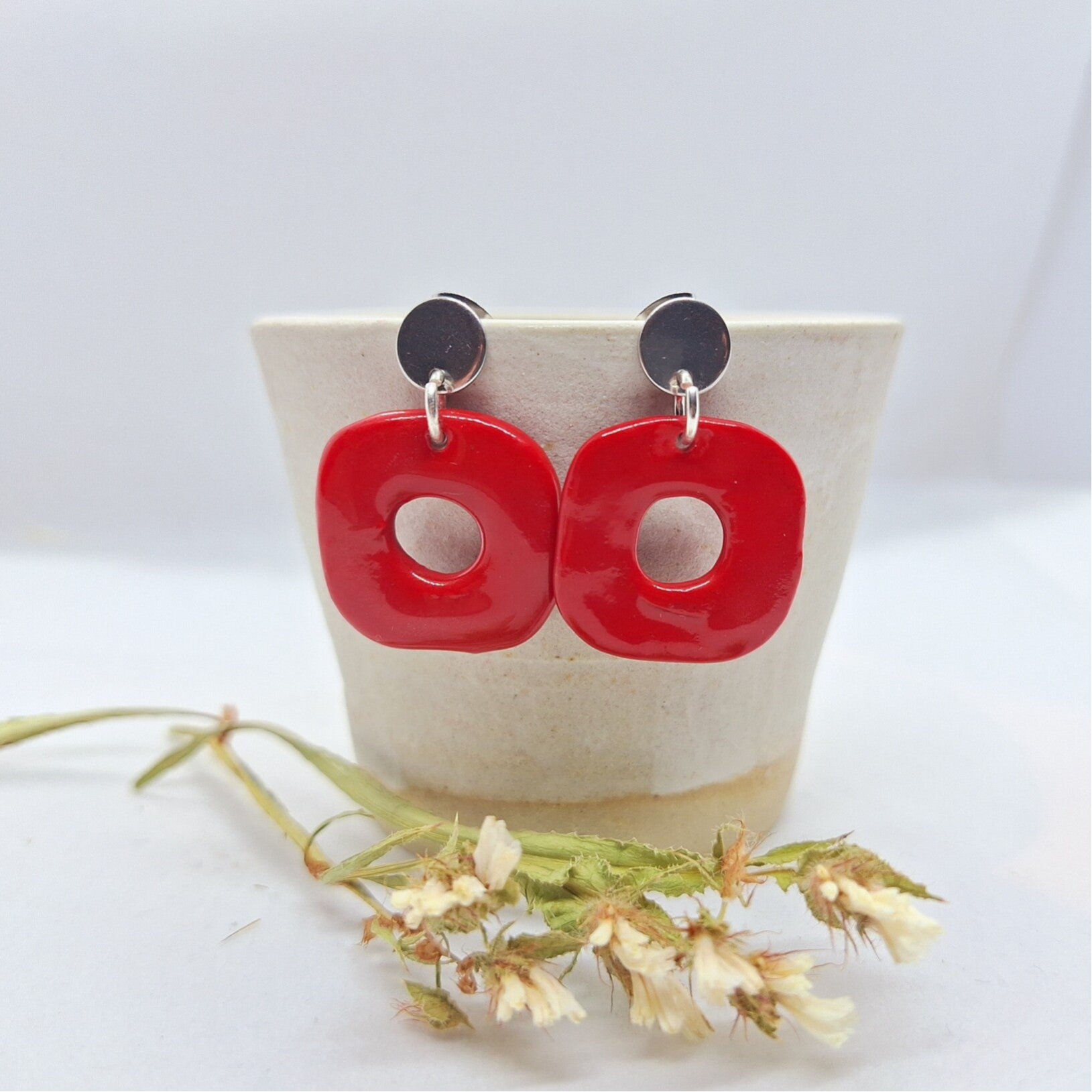 Rode open vierkant parel - zilver (Chirurgisch staal)