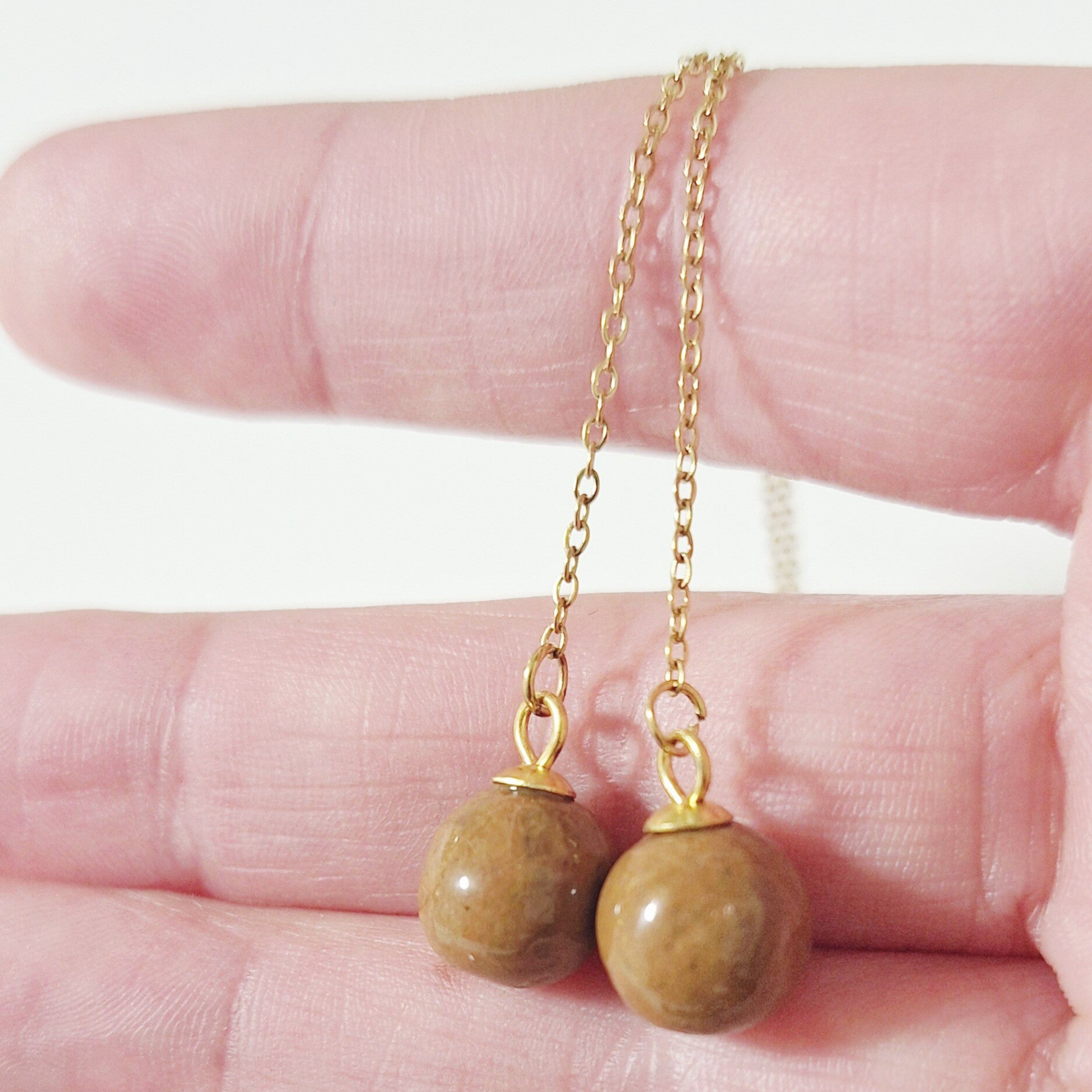 Beige - vermeil gouden oorbelketting