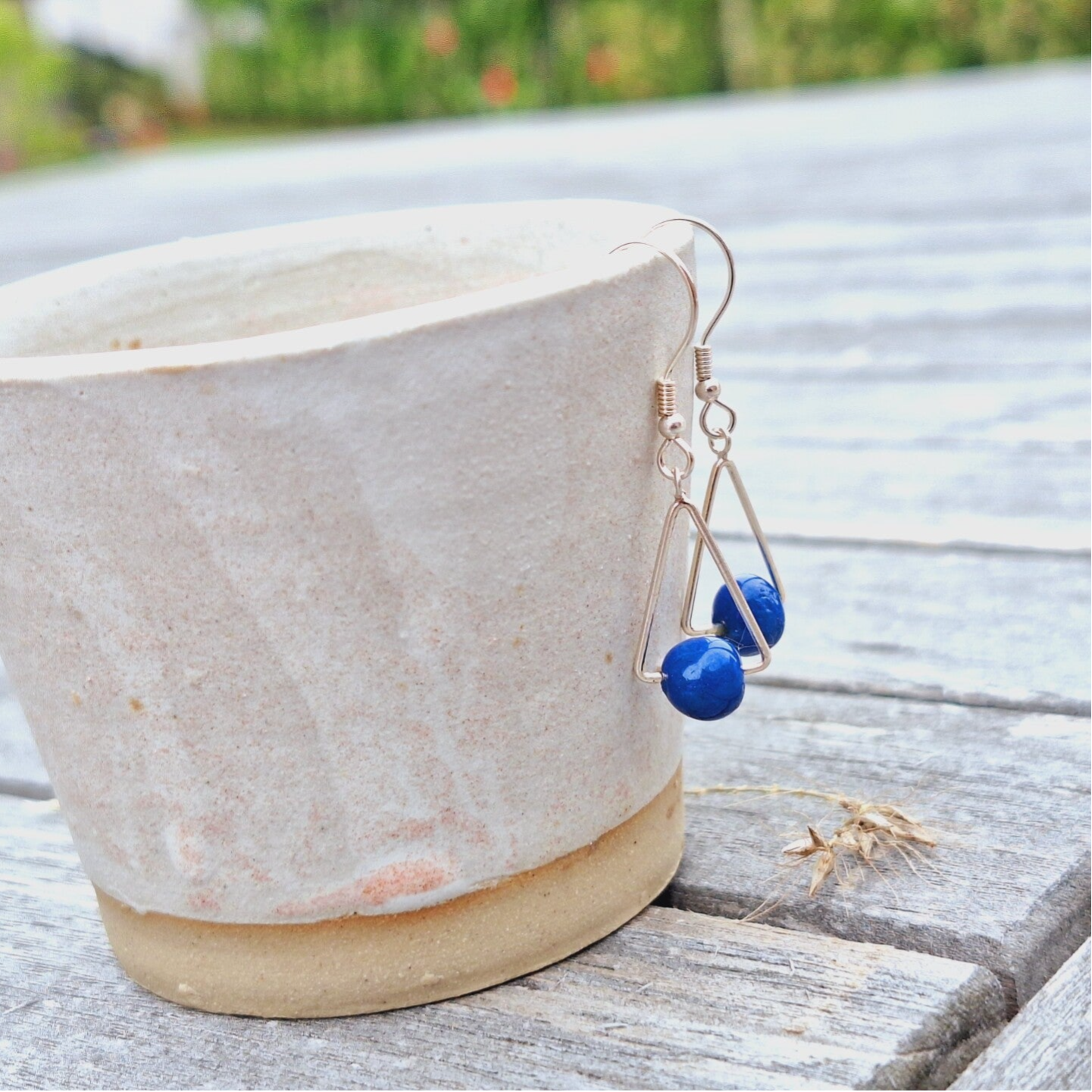 Blauwe ronde parels parel - sterling zilver