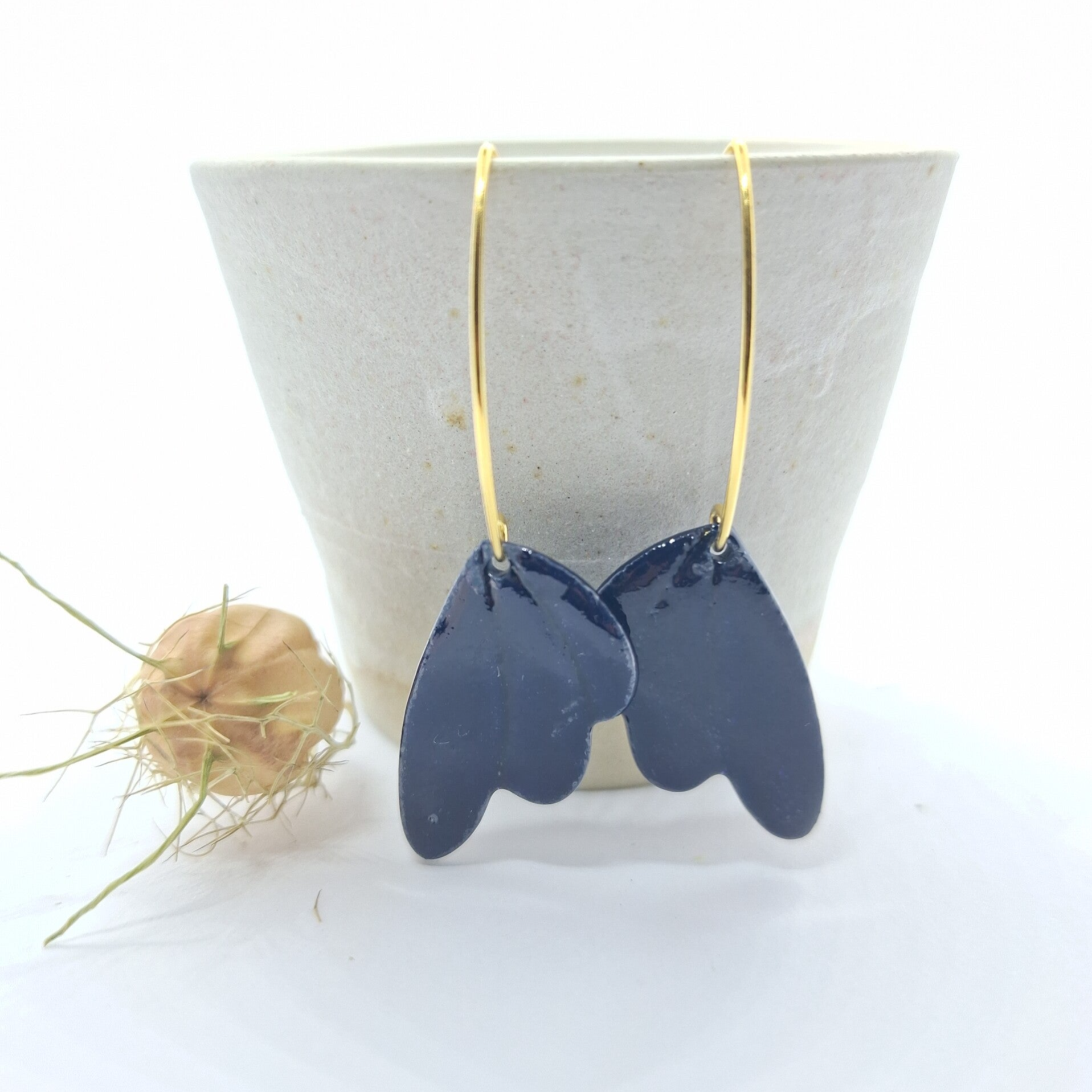 Blauw - french earhook vermeil goud