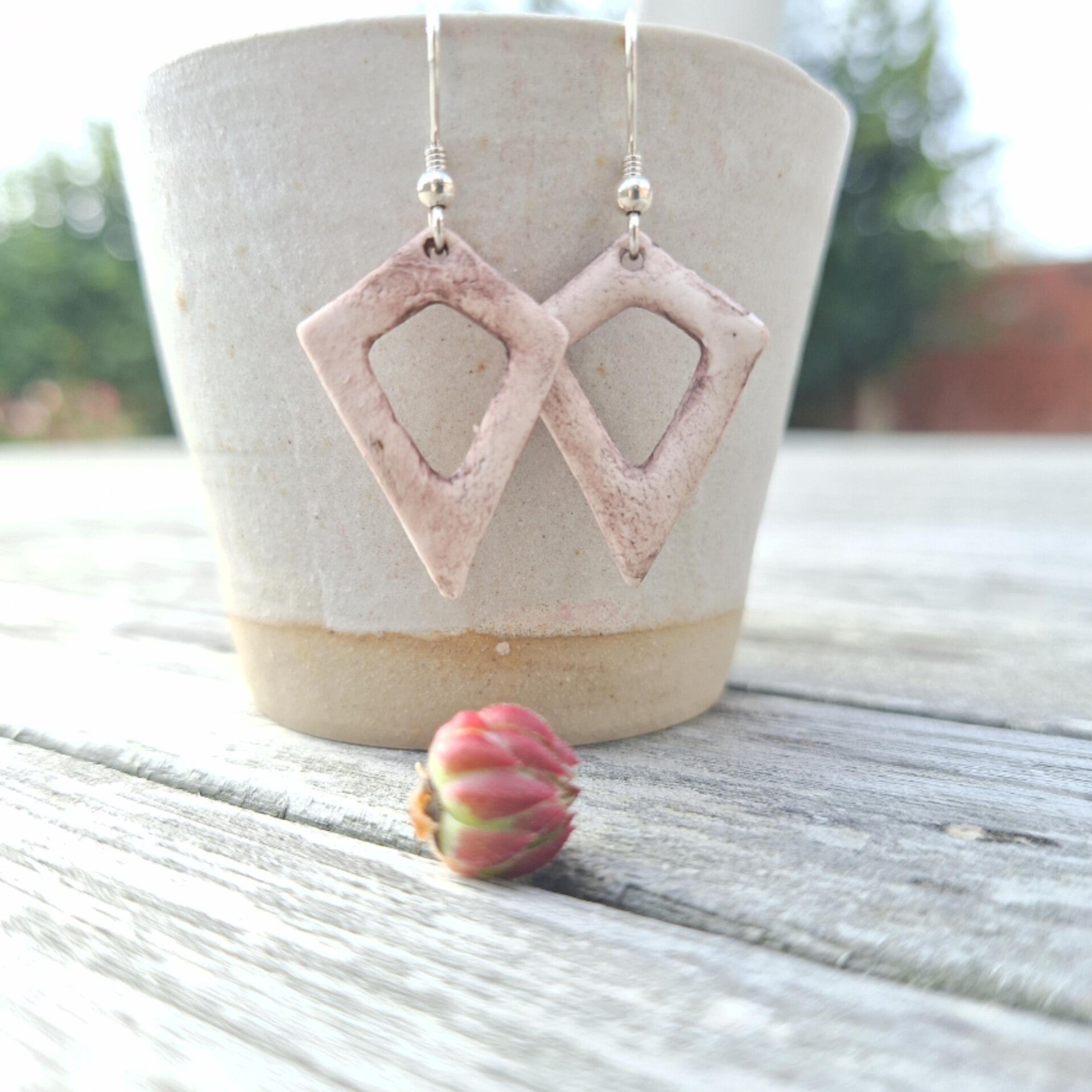 Gemarmerd witte porselein - sterling silver (AG925) - oorbelketting