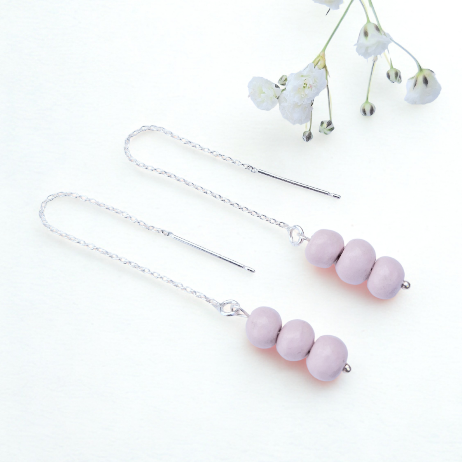 Pastel licht paars porselein - sterling silver (AG925) - oorbelketting