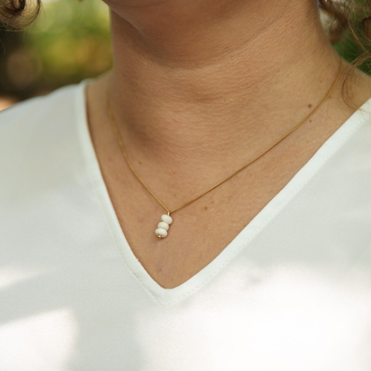 Wit porselein - vermeil gouden halsketting