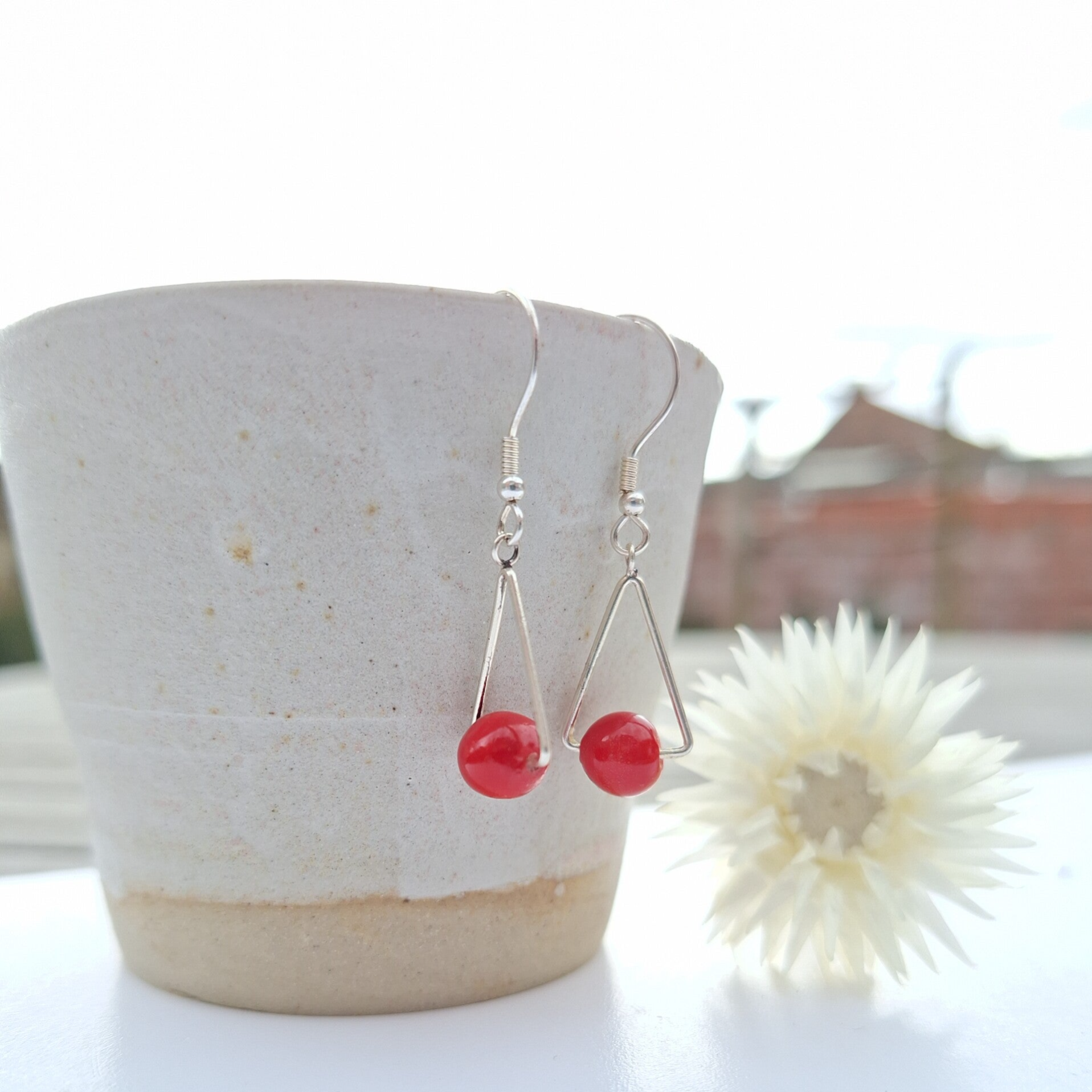 Rood ronde parels parel - sterling zilver