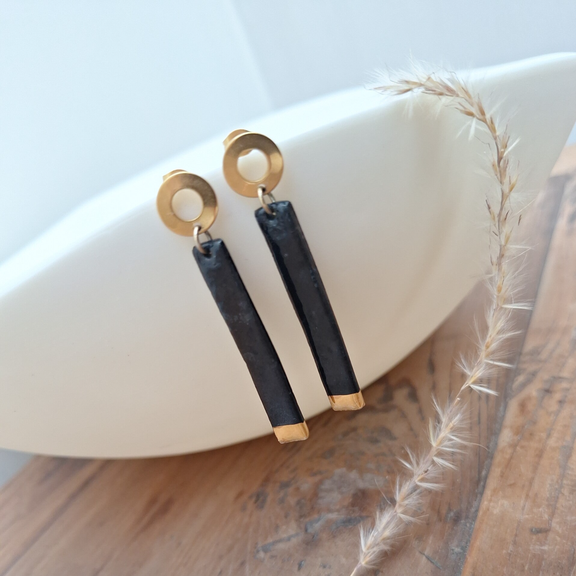 Zwart porselein rechthoek - RVS goud