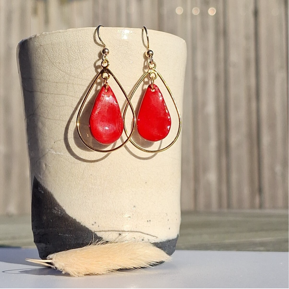 Rode gouden porselein oordruppels - RVS goud