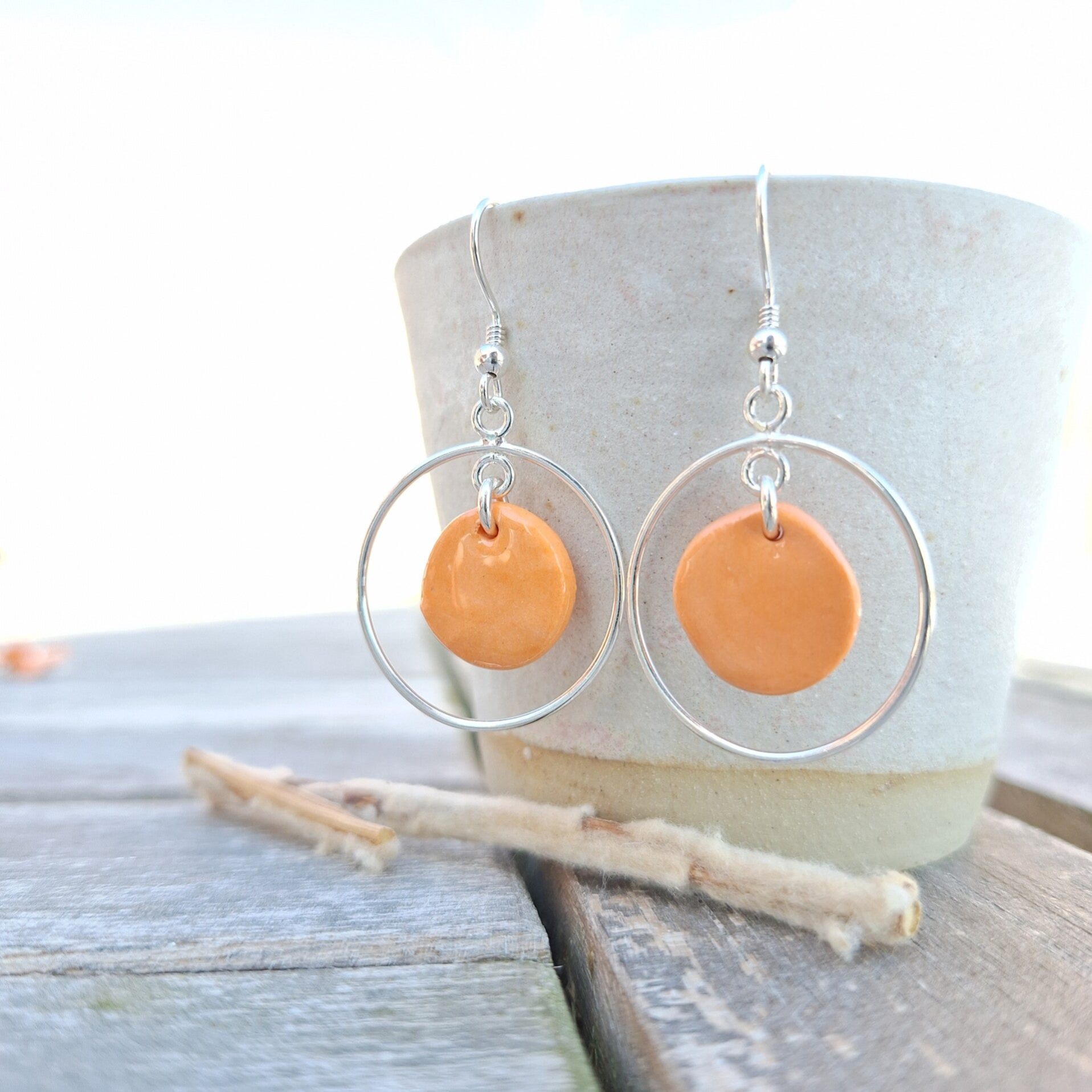 Ronde oranje porselein - zilver (AG925)