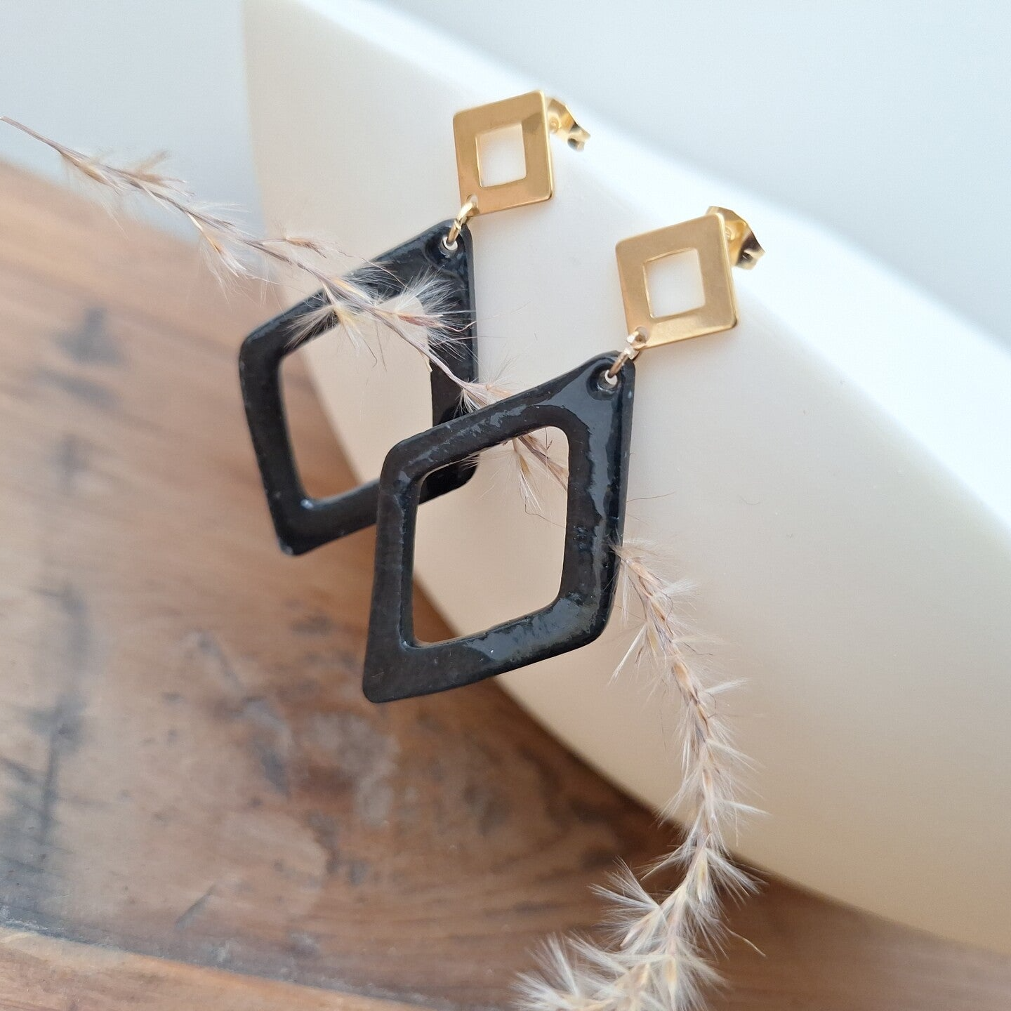 Zwart  open ruit -  RVS goud