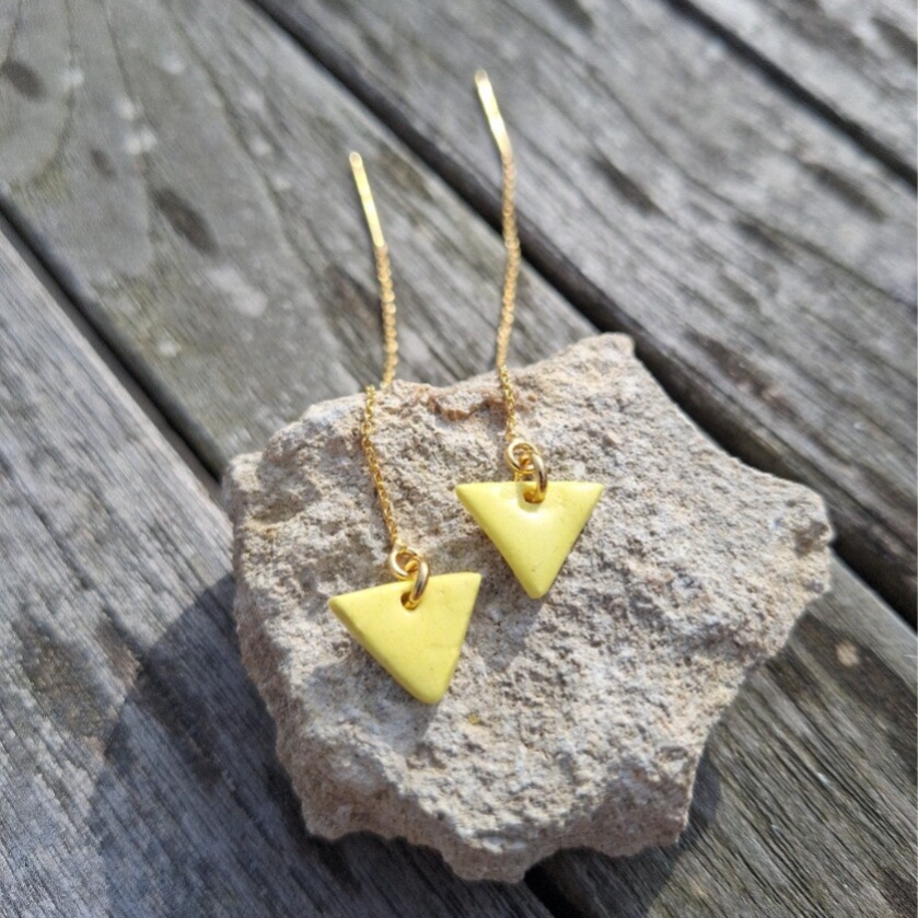 Gele driehoek oorbelketting - vermeil goud