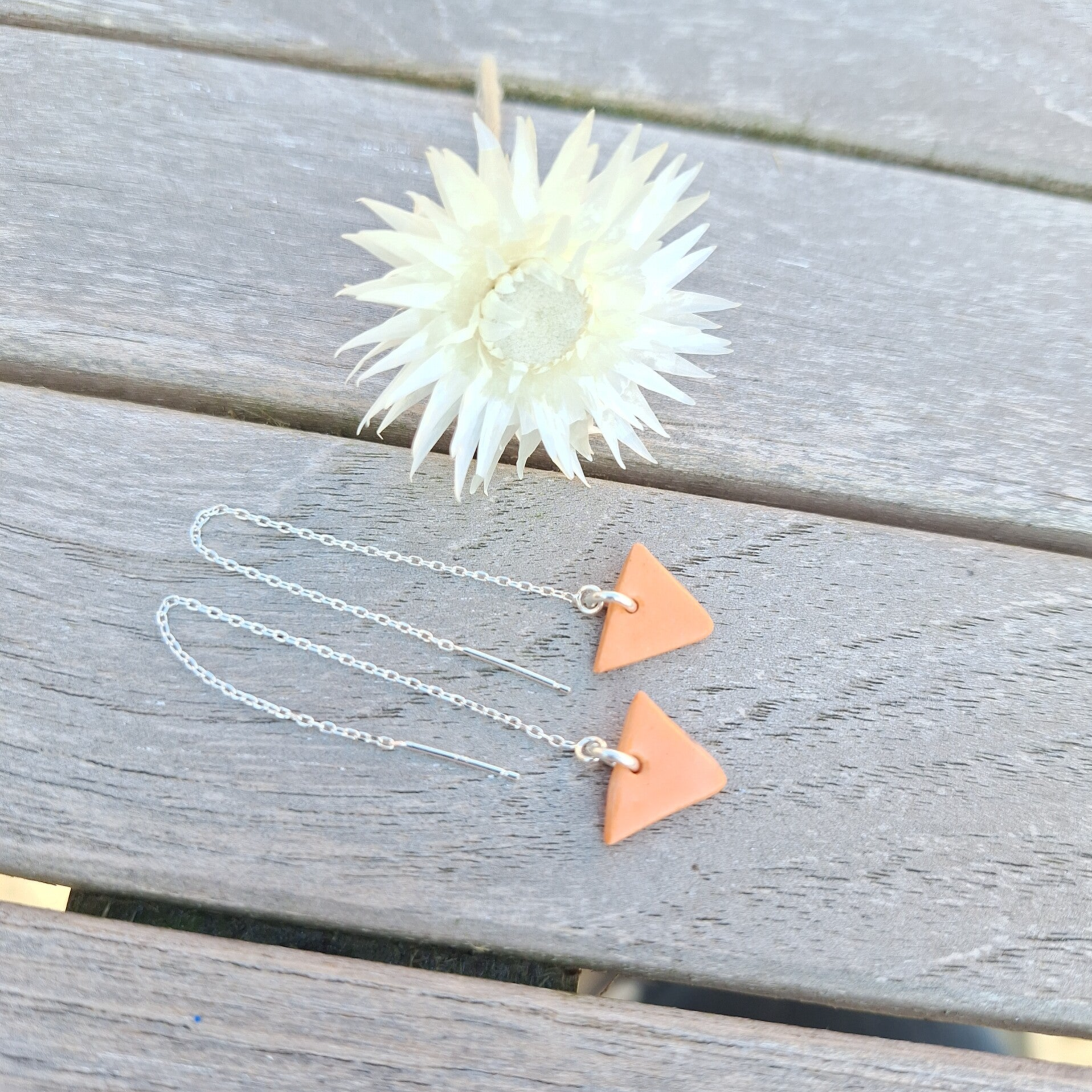 Oranje driehoek oorbelketting - sterling silver