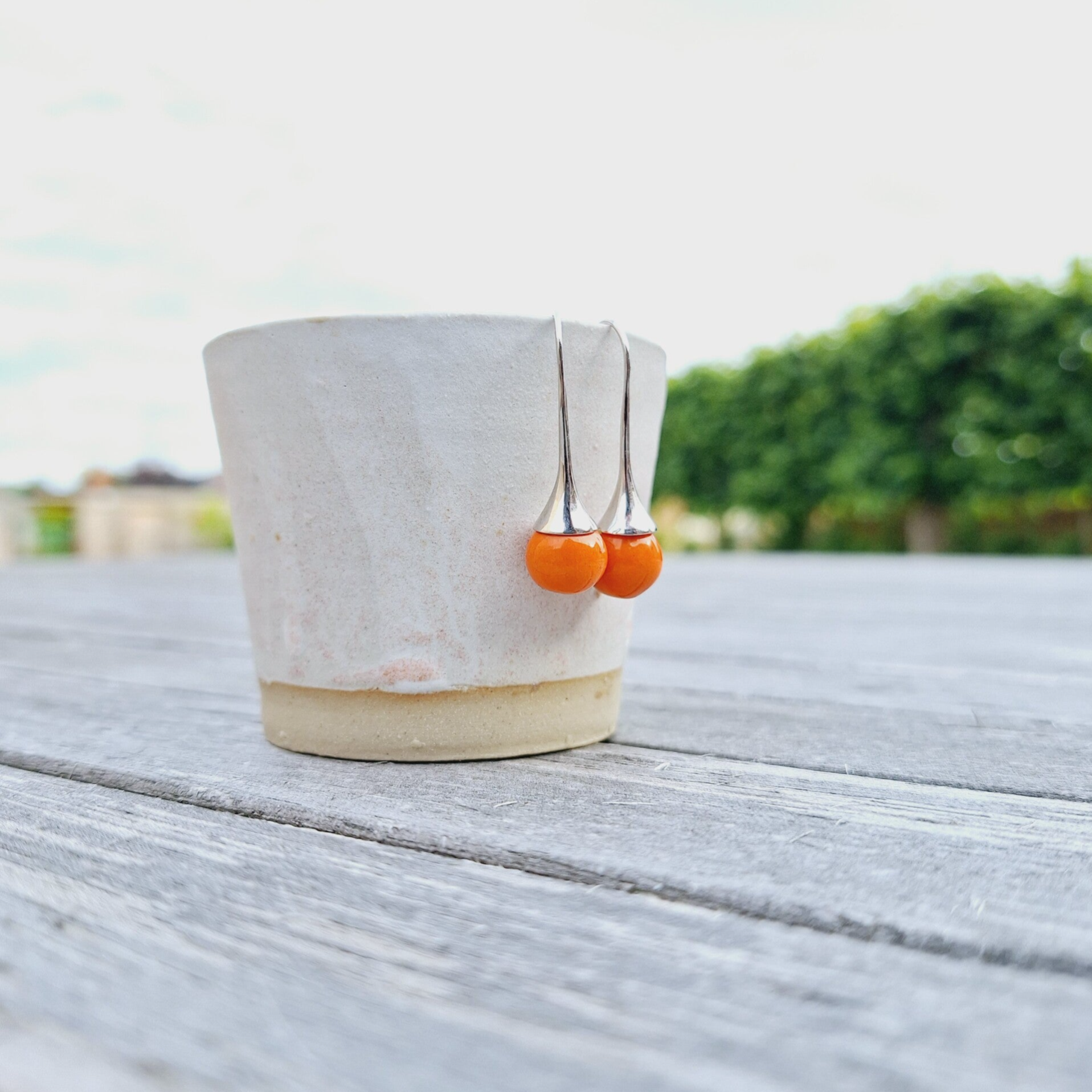 Oranje porselein lang bolletje - zilver (AG925)