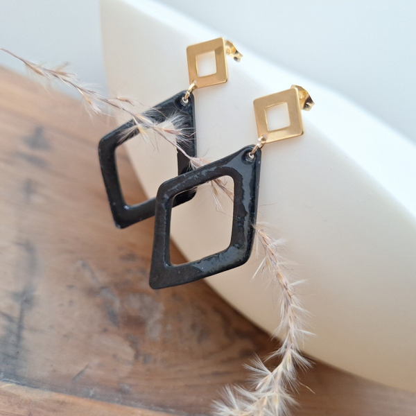 Zwart  open ruit -  RVS goud