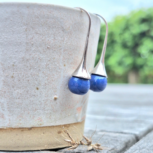 Blauwe porseleinparel - zilver (AG925) druppel