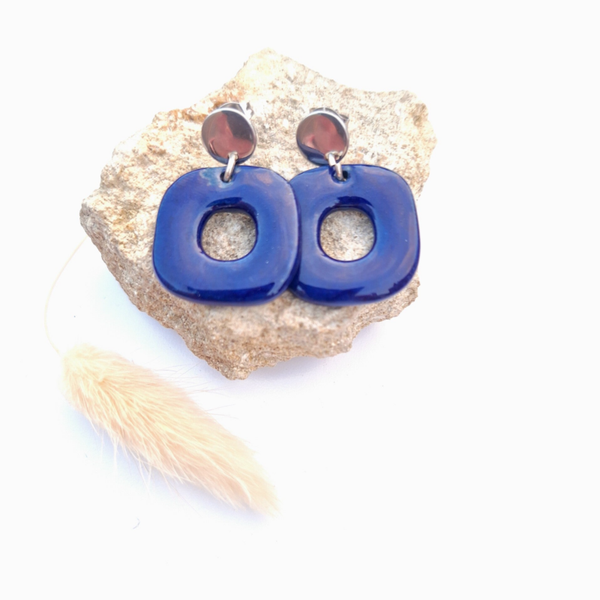 Kobalt blauwe open vierkant parel - zilver (Chirurgisch staal)