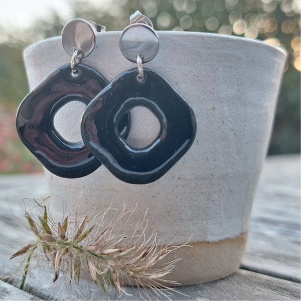 Zwart ruitvormige parel - zilver (Chirurgisch staal)