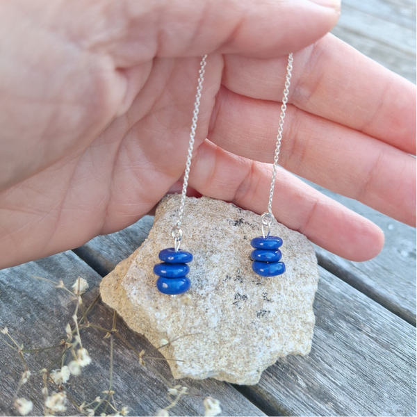 Indigo blauwe bolletjes - Sterling zilver oorbelketting