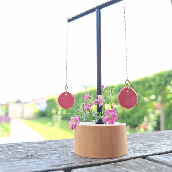 Roze ronde schijfjes - sterling zilveren oorbelketting