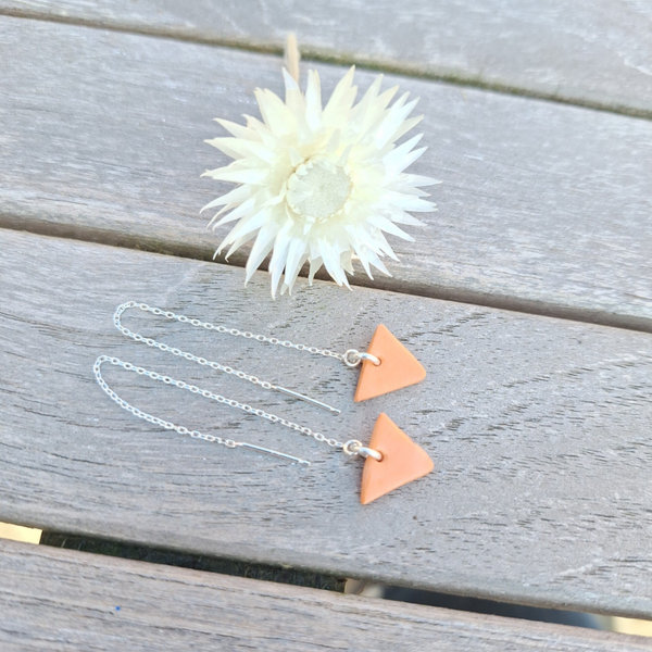 Oranje driehoek oorbelketting - sterling silver