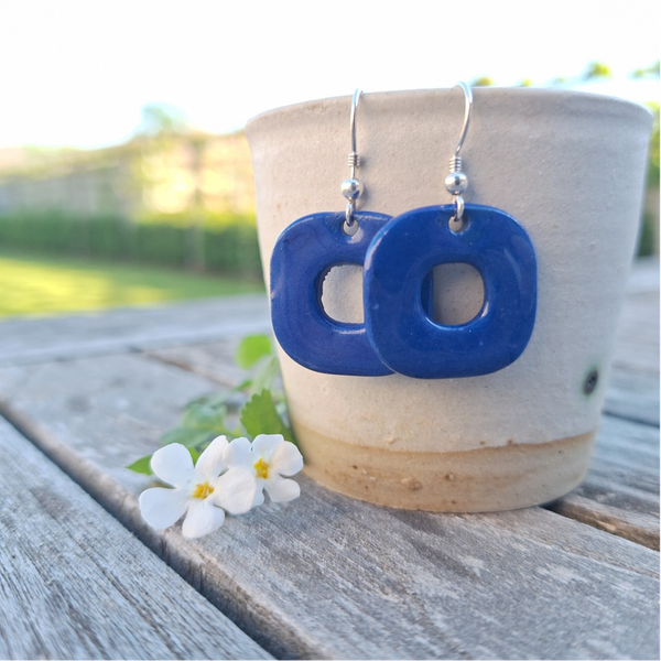 Indigo blauwe open vierkant parel - sterling zilver (AG925)