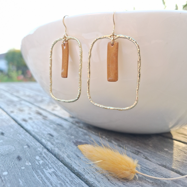 Oker geel porselein rechthoek - Verguld goud