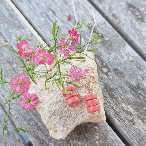Roze schijfjes - sterling zilveren oorbelketting